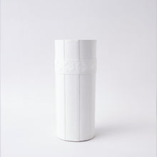 Load image into Gallery viewer, Tree Stripes Leather Look Cylinder Vase - White