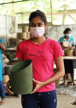 Load image into Gallery viewer, Tree Stripes Hi-Lo Pot Palms - Olive Green (Medium)