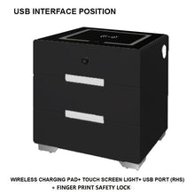 Load image into Gallery viewer, Smart Bedside Tables Finger Print Lock Side 3 Drawers Wireless Charging USB Nightstand LED AU