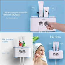 Load image into Gallery viewer, Ecoco Wall-Mounted Toothbrush Holder with 2 Toothpaste Dispensers 4 Cups and 5 Toothbrush Slots Toiletries Bathroom Storage Rack (Blue)