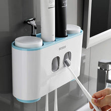 Load image into Gallery viewer, Ecoco Wall-Mounted Toothbrush Holder with 2 Toothpaste Dispensers 4 Cups and 5 Toothbrush Slots Toiletries Bathroom Storage Rack (Blue)