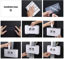 Load image into Gallery viewer, Ecoco Wall-Mounted Toothbrush Holder with 2 Toothpaste Dispensers 4 Cups and 5 Toothbrush Slots Toiletries Bathroom Storage Rack (Grey)