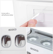 Load image into Gallery viewer, Ecoco Wall-Mounted Toothbrush Holder with 2 Toothpaste Dispensers 4 Cups and 5 Toothbrush Slots Toiletries Bathroom Storage Rack (Grey)