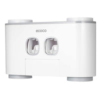 Load image into Gallery viewer, Ecoco Wall-Mounted Toothbrush Holder with 2 Toothpaste Dispensers 4 Cups and 5 Toothbrush Slots Toiletries Bathroom Storage Rack (Grey)