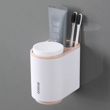 Load image into Gallery viewer, Ecoco Toothbrush Holder Multifunctional Wall-Mounted Magnetic Bathroom Pink Organizer Wall- Storage 2 Cups for Two People (Pink)