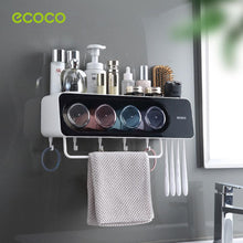 Load image into Gallery viewer, Ecoco Wall-Mounted Toothbrush Holder with 4 Cups and 4 Toothbrush Slots Toiletries Bathroom Storage Rack Black