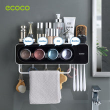 Load image into Gallery viewer, Ecoco Wall-Mounted Toothbrush Holder with 4 Cups and 4 Toothbrush Slots Toiletries Bathroom Storage Rack Grey