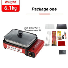 Load image into Gallery viewer, Portable Gas Stove Burner Butane BBQ Camping Gas Cooker With Non Stick Plate Red with Fish Pan and Lid