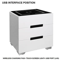 Load image into Gallery viewer, Smart Bedside Tables Side 3 Drawers Wireless Charging Nightstand LED Light USB Left Hand Connection