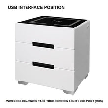 Load image into Gallery viewer, Smart Bedside Tables Side 3 Drawers Wireless Charging Nightstand LED Light USB Right Hand Connection