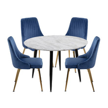 Load image into Gallery viewer, 5PC Round Dining Table and Chair Sets Velvet Blue