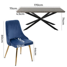 Load image into Gallery viewer, Dining Set Rectangular Table with 6 Navy Velvet Chairs