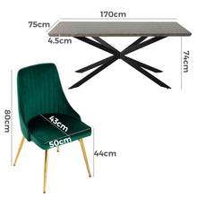 Load image into Gallery viewer, Dining Set Rectangular Table with 6 Green Velvet Chairs
