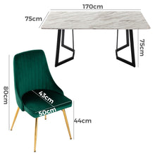Load image into Gallery viewer, Rectangular Marble-Effect Table and Green Velvet Dining Chair Sets