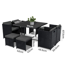 Load image into Gallery viewer, Horrocks 8 Seater Outdoor Dining Set – Black