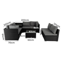 Load image into Gallery viewer, 8PCS Outdoor Furniture Modular Lounge Sofa Lizard - Black