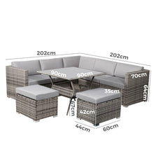 Load image into Gallery viewer, 8PC Outdoor Dining Set Wicker Table & Chairs-Grey