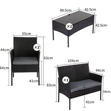 Load image into Gallery viewer, 4 Seater Wicker Outdoor Lounge Set - Black