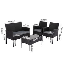 Load image into Gallery viewer, 4 Seater Wicker Outdoor Lounge Set - Black
