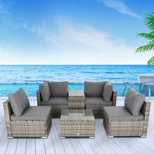 Load image into Gallery viewer, Outdoor Modular Lounge Sofa with Wicker End Table Set