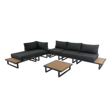 Load image into Gallery viewer, Modern Outdoor 7 Piece Lounge Set with Slatted Polywood Design Tables