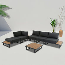 Load image into Gallery viewer, Modern Outdoor 7 Piece Lounge Set with Slatted Polywood Design Tables
