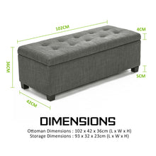 Load image into Gallery viewer, La Bella 102cm Dark Grey Storage Ottoman Stool Fabric