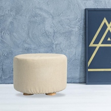 Load image into Gallery viewer, La Bella Beige Fabric Ottoman Round Wooden Leg Foot Stool