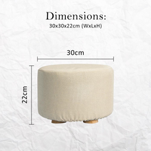 Load image into Gallery viewer, La Bella Beige Fabric Ottoman Round Wooden Leg Foot Stool