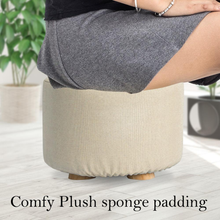 Load image into Gallery viewer, La Bella 2 Set Beige Fabric Ottoman Round Wooden Leg Foot Stool