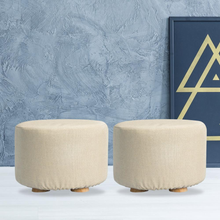 Load image into Gallery viewer, La Bella 2 Set Beige Fabric Ottoman Round Wooden Leg Foot Stool
