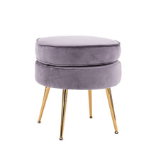 Load image into Gallery viewer, La Bella Grey Round Ottoman Foot Stool Velvet Fabric Metal Leg