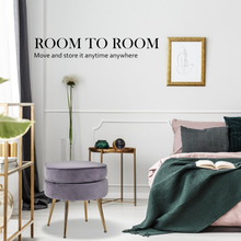 Load image into Gallery viewer, La Bella Grey Round Ottoman Foot Stool Velvet Fabric Metal Leg