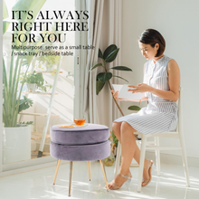 Load image into Gallery viewer, La Bella Grey Round Ottoman Foot Stool Velvet Fabric Metal Leg