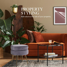 Load image into Gallery viewer, La Bella Grey Round Ottoman Foot Stool Velvet Fabric Metal Leg