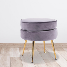 Load image into Gallery viewer, La Bella Grey Round Ottoman Foot Stool Velvet Fabric Metal Leg