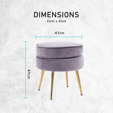 Load image into Gallery viewer, La Bella Grey Round Ottoman Foot Stool Velvet Fabric Metal Leg