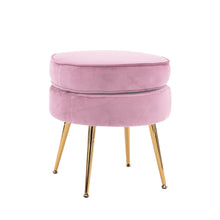 Load image into Gallery viewer, La Bella Pink Round Ottoman Foot Stool Velvet Fabric Metal Leg