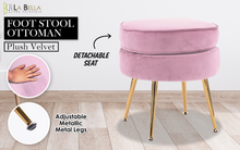Load image into Gallery viewer, La Bella Pink Round Ottoman Foot Stool Velvet Fabric Metal Leg