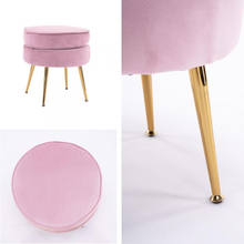 Load image into Gallery viewer, La Bella Pink Round Ottoman Foot Stool Velvet Fabric Metal Leg