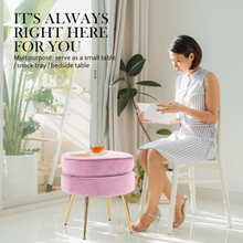 Load image into Gallery viewer, La Bella Pink Round Ottoman Foot Stool Velvet Fabric Metal Leg