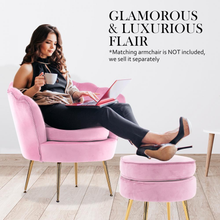 Load image into Gallery viewer, La Bella Pink Round Ottoman Foot Stool Velvet Fabric Metal Leg