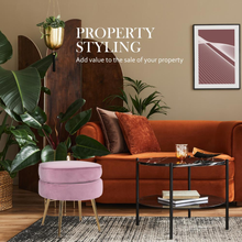 Load image into Gallery viewer, La Bella Pink Round Ottoman Foot Stool Velvet Fabric Metal Leg
