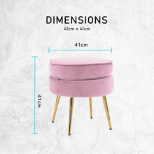 Load image into Gallery viewer, La Bella Pink Round Ottoman Foot Stool Velvet Fabric Metal Leg