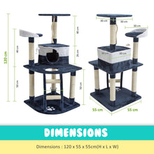 Load image into Gallery viewer, Paw Mate 120cm Blue Cat Tree Bear Multi Level Scratcher