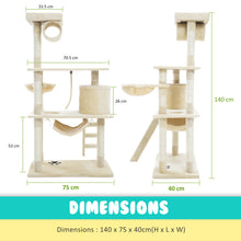 Load image into Gallery viewer, Paw Mate 140cm Beige Cat Tree Maple Multi Level Scratcher