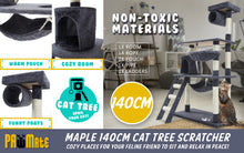 Load image into Gallery viewer, Paw Mate 140cm Grey Cat Tree Maple Multi Level Scratcher