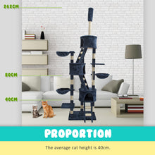 Load image into Gallery viewer, Paw Mate 262cm Blue Cat Tree Paradise Multi Level Scratcher