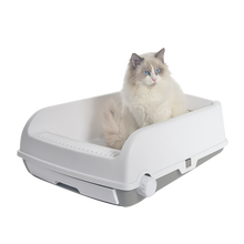 Load image into Gallery viewer, Large Cat Litter Tray Box Kitty Toilet with Rack Scoop & Drawer-Style Cleaning Box White