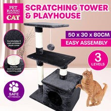 Load image into Gallery viewer, Pet Basic 3 Level Cat Scratching Tower & Playhouse Scratch 80 x 40 x 50cm